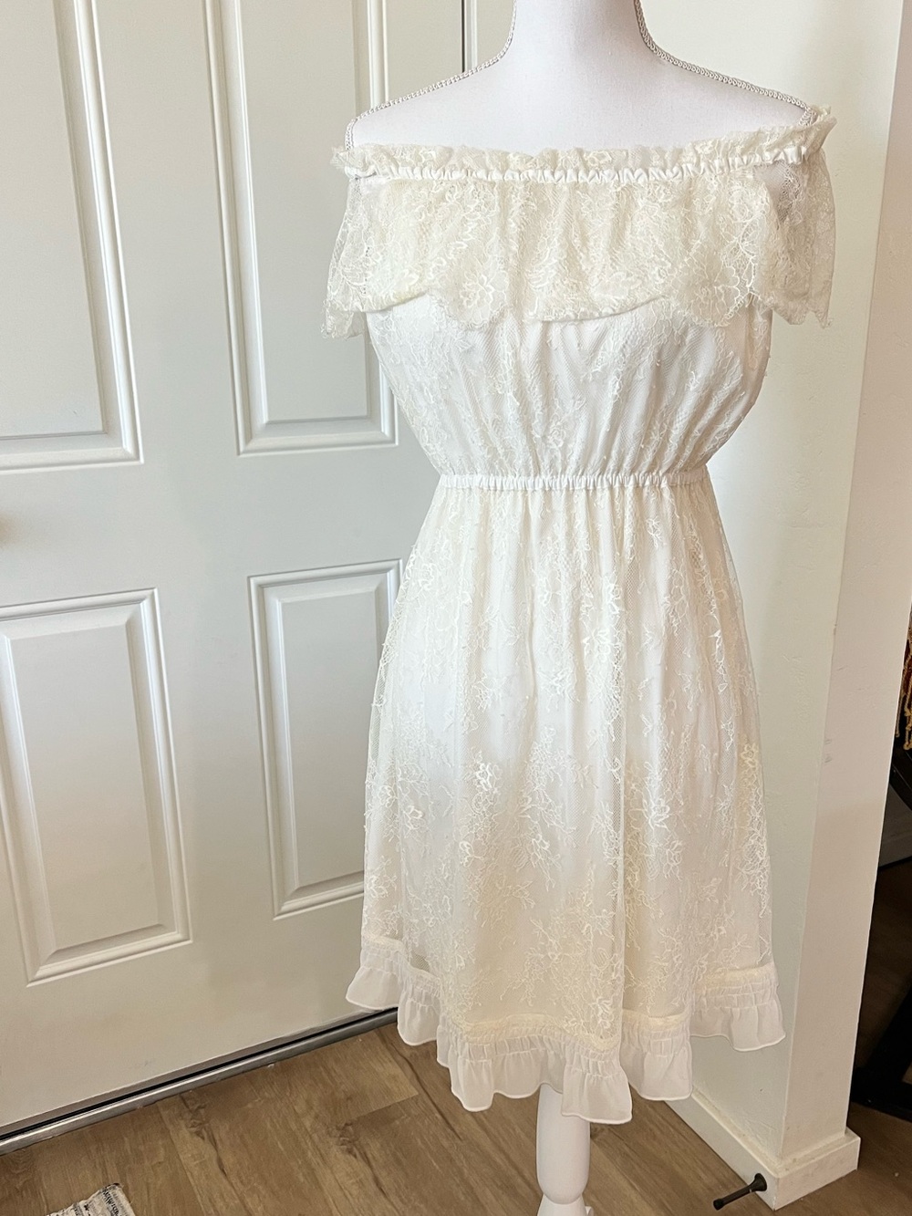 The Kooples Off-Shoulder CreamWhite Lace Summer Dress